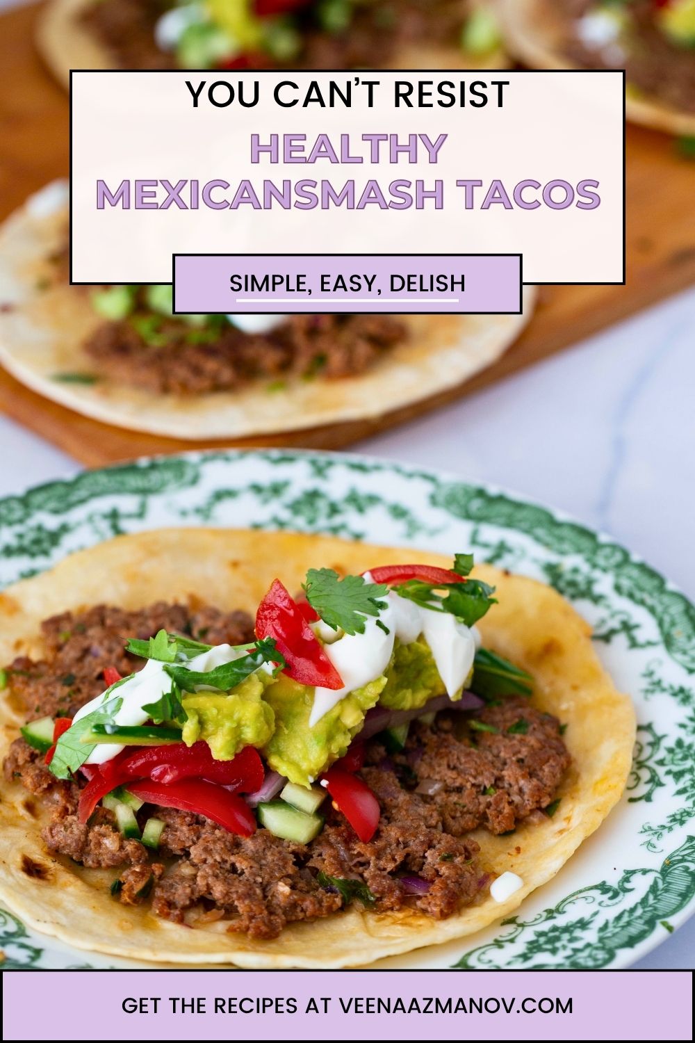 Pinterest image crispy skillet tacos with Greek yogurt dressing