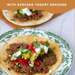 Pinterest image: Mexican-style smashed tacos with avocado and tomato