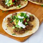 healthy smash tacos with beef and yogurt sauce