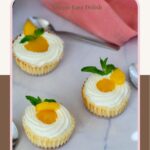 Pinterest image for Baked Mini Cheesecakes with Mango Puree.