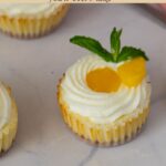 Pinterest image for Baked Mini Cheesecakes with Mango Puree.