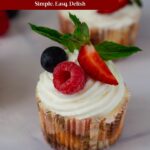 Pinterest image for baked vanilla mini cheesecakes.