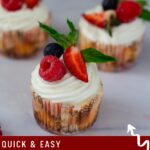 Pinterest image for baked vanilla mini cheesecakes.