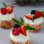 Pinterest image for baked vanilla mini cheesecakes.