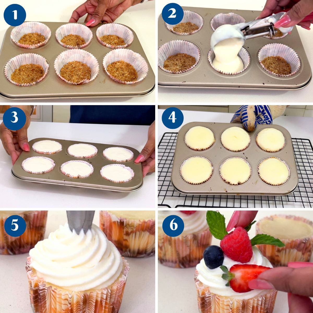 Progress pictures baking vanilla cheesecakes.