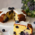 Pinterest image for blueberry yogurt one bowl cake recipe.