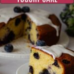 Pinterest image for blueberry yogurt one bowl cake recipe.