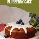 Pinterest image for blueberry yogurt one bowl cake recipe.