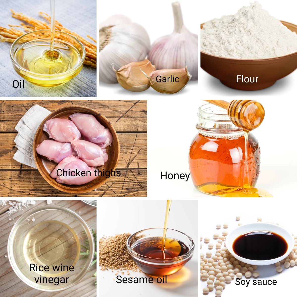 Ingredients for making Honey Garlic Chicken.