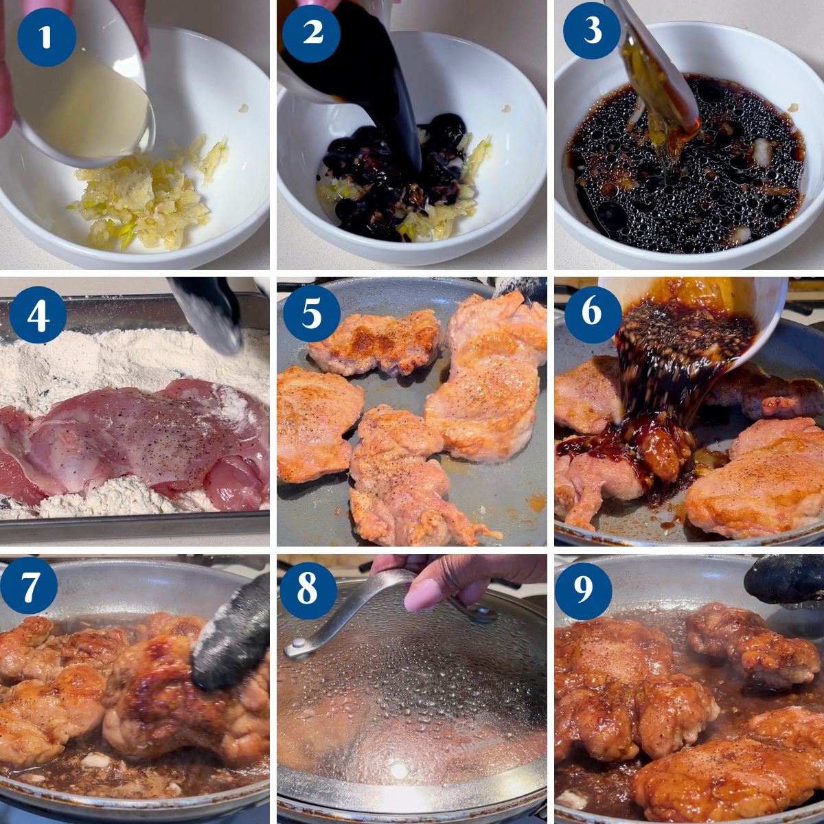 Progress pictures making honey garlic chicken.