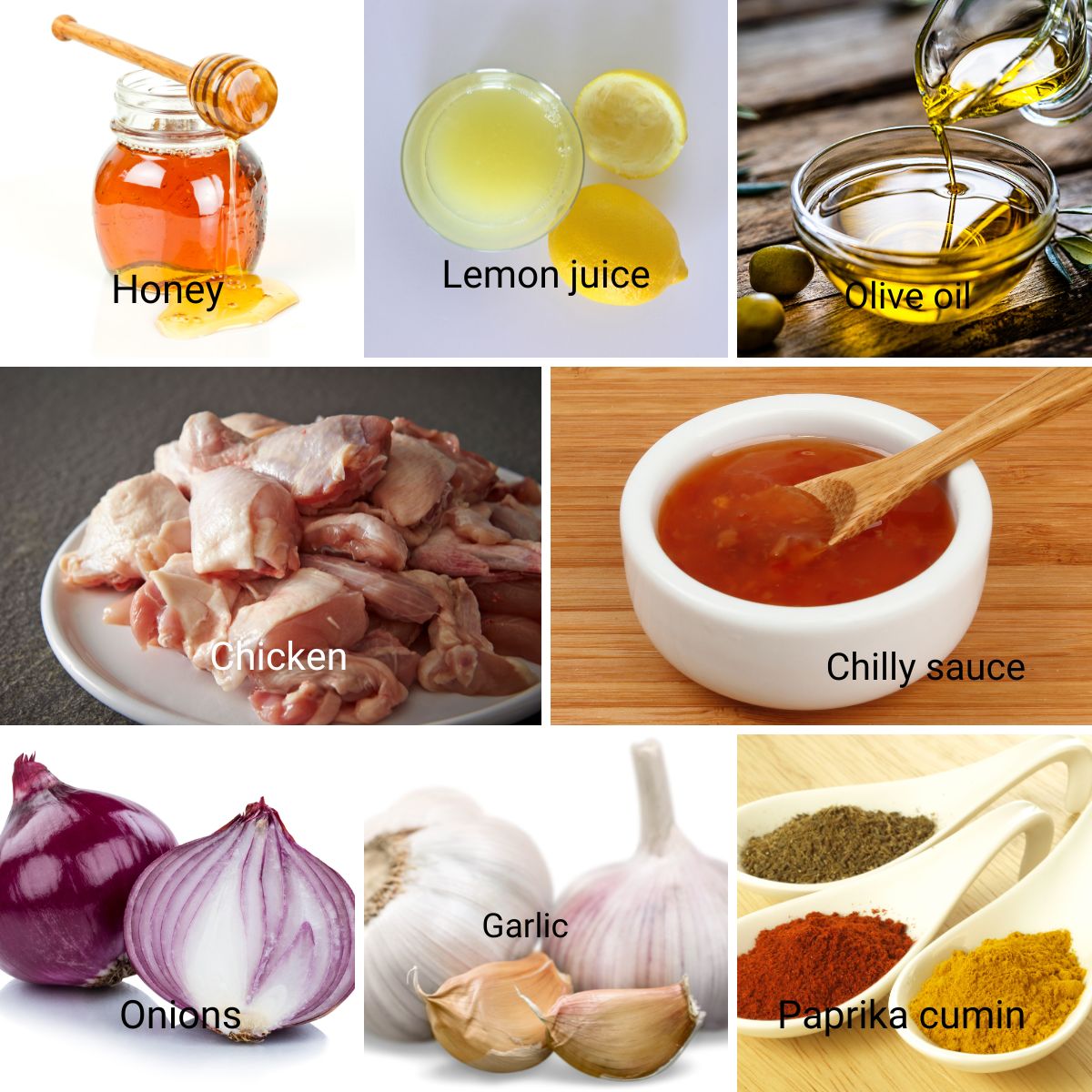 Ingredients for making hot honey chicken.