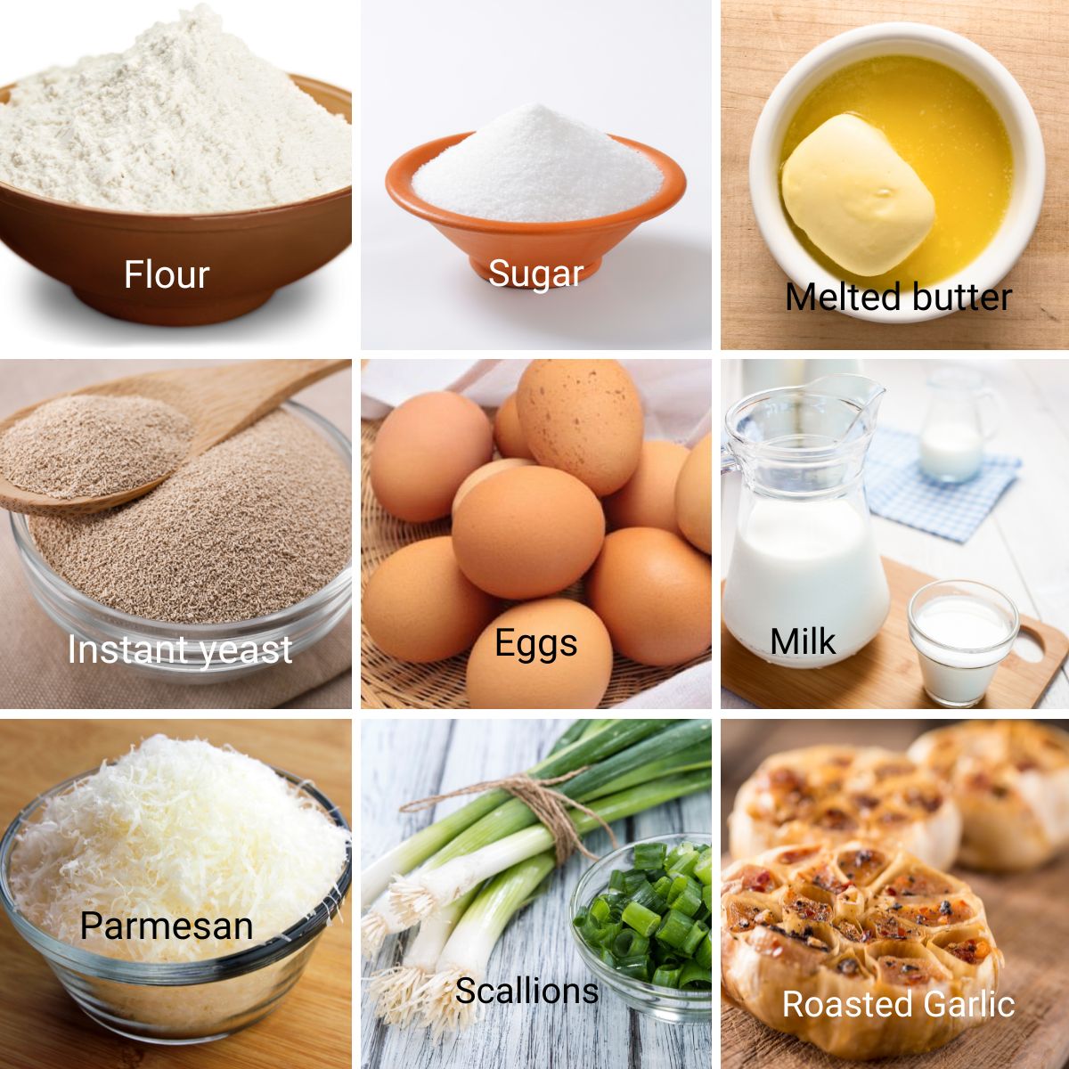 Ingredients for making scallion bread rolls.