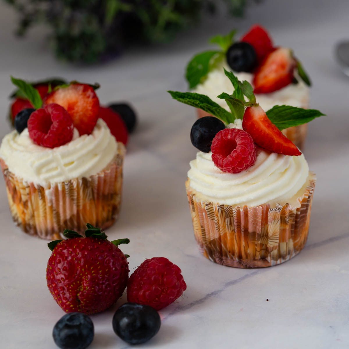 Cheesecakes on the table.