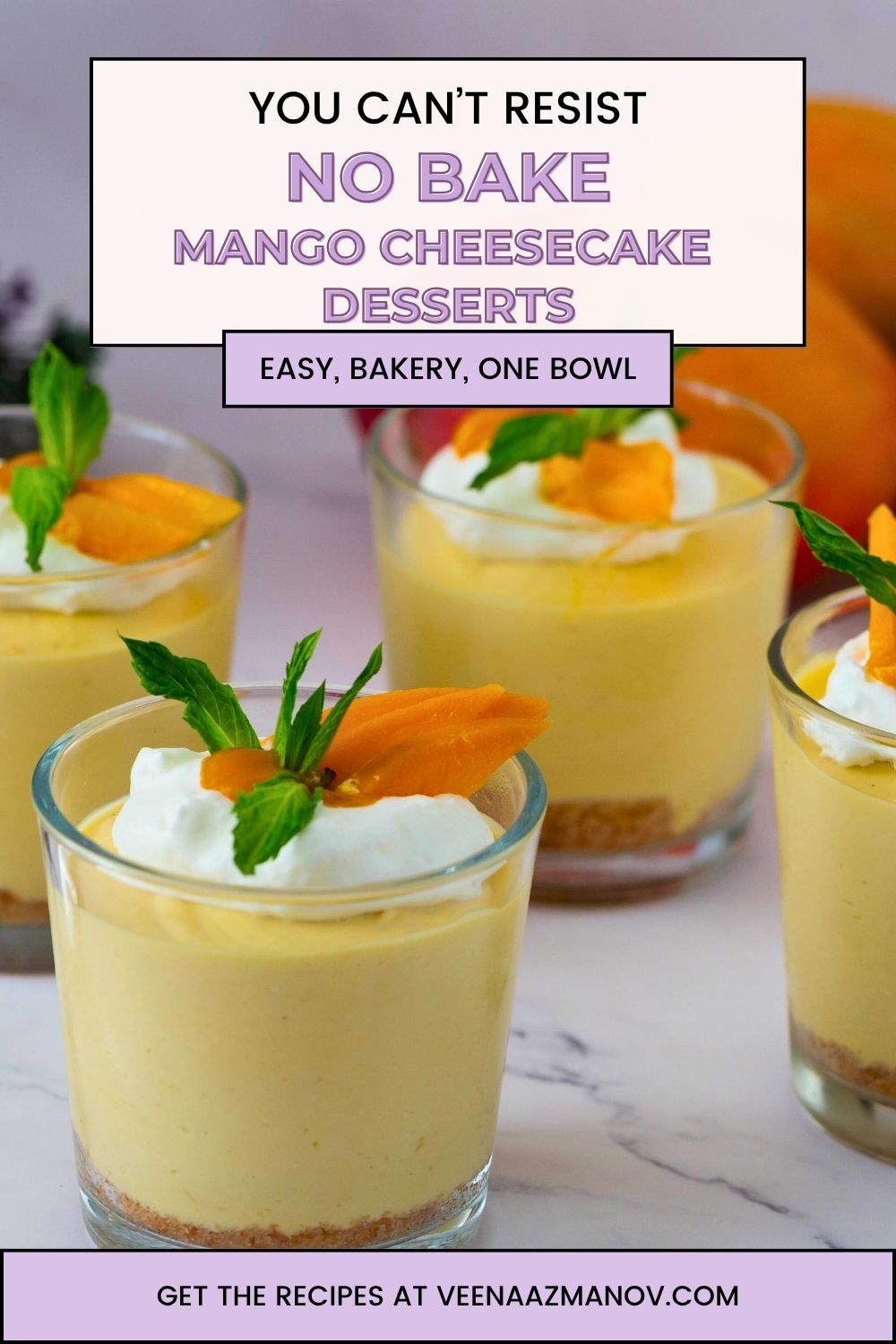 Pinterest image for Mini Mango Cheesecake Desserts.
