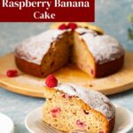 Pinterest image for Banana Raspberry Cake.