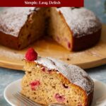 Pinterest image for Banana Raspberry Cake.