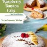Pinterest image for Banana Raspberry Cake.