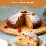 Pinterest image for Banana Raspberry Cake.