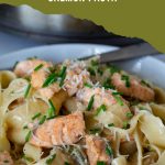Pinterest image for Salmon Pasta in Brown Butter Sauce.