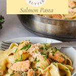 Pinterest image for Salmon Pasta in Brown Butter Sauce.