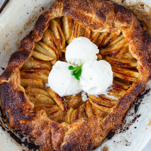 Pinterest image for puff pastry apple galette with cinnamon sugar.