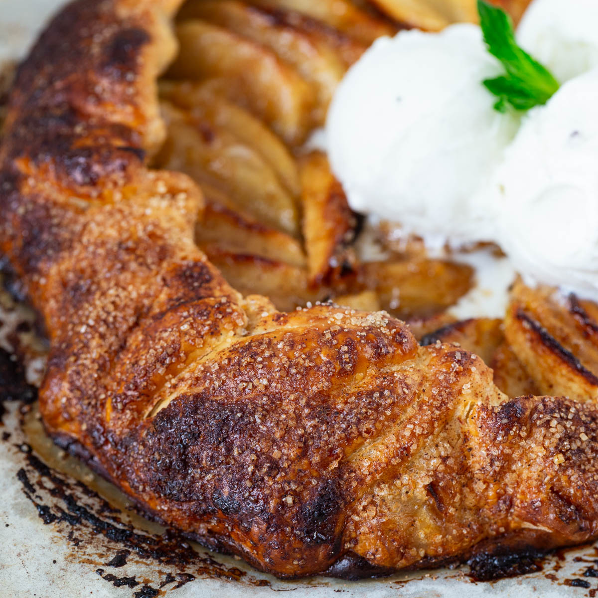 Pinterest image for puff pastry apple galette with cinnamon sugar.