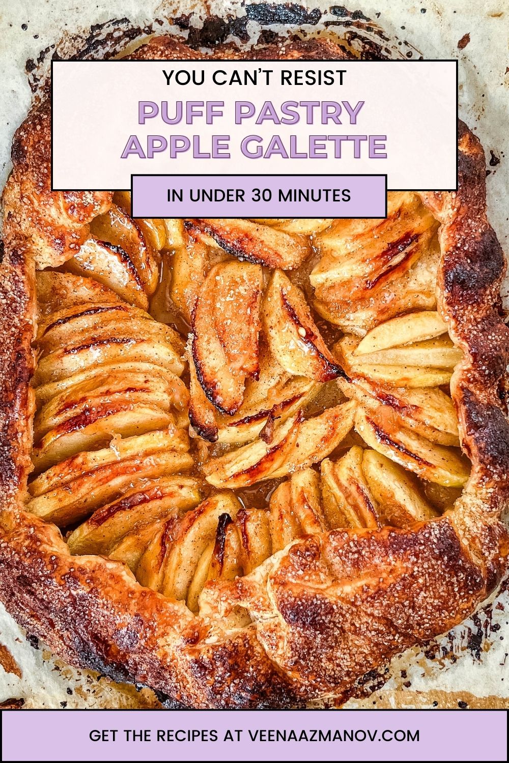 Pinterest image for puff pastry apple galette with cinnamon sugar.
