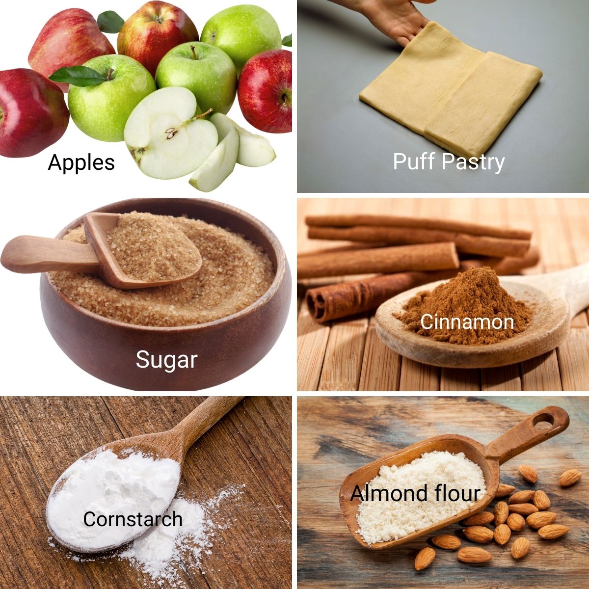 Ingredients for making apple galette with puff pastry.