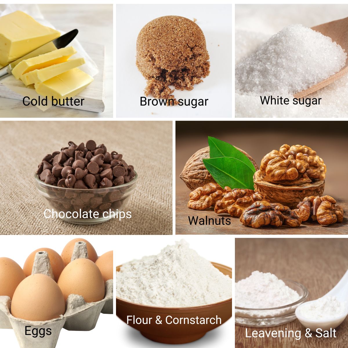 Ingredients for making levain chocolate chip cookies.