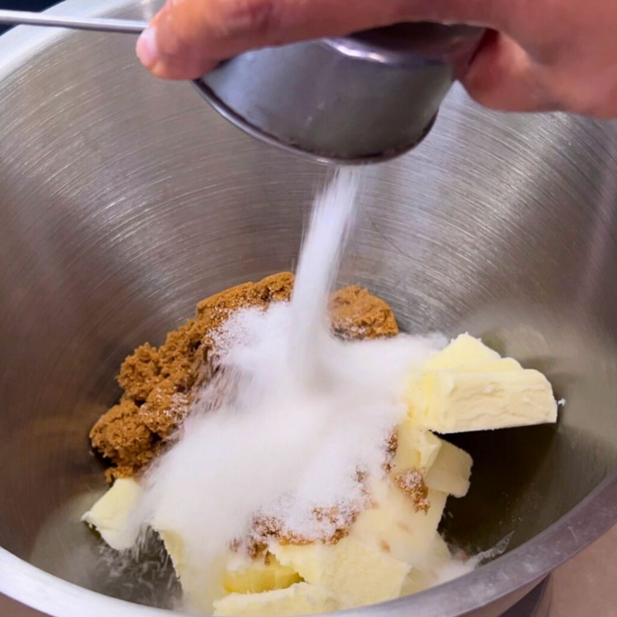 Progress pictures making chocolate chip cookie dough.