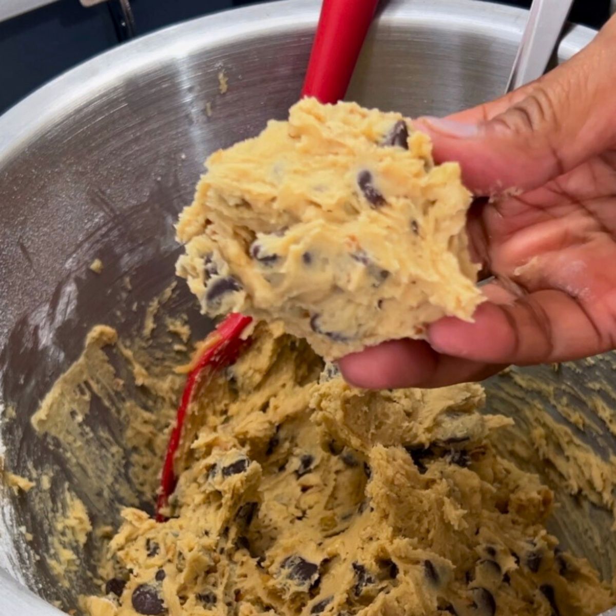 Progress pictures portion the chocolate chip cookies.