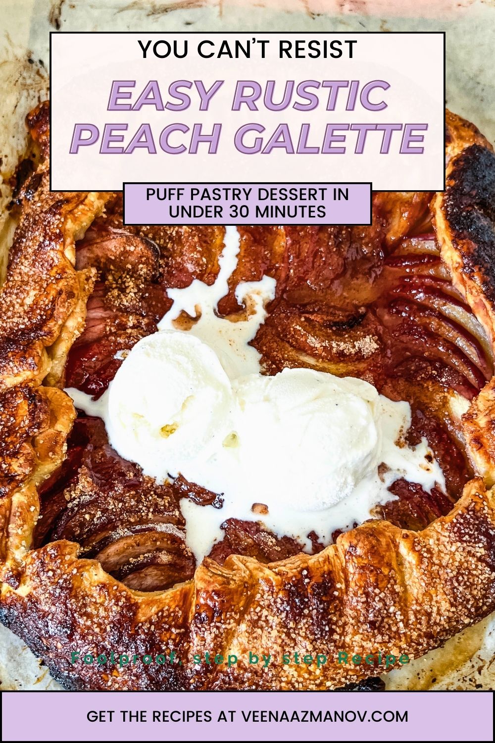 Pinterest image for Peach Galette with Puff Pastry.