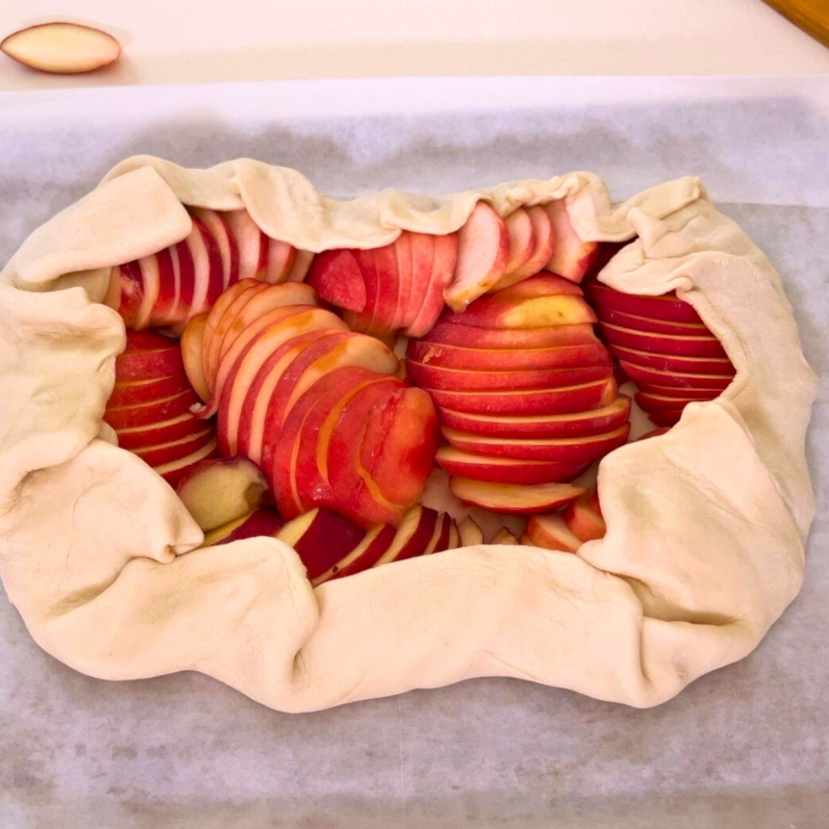 Puff pastry encased with peach puff pastry.