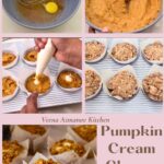 Pinterest image for pumpkin cream cheese muffins with crumble.