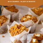 Pinterest image for pumpkin cream cheese muffins with crumble.