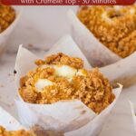 Pinterest image for pumpkin cream cheese muffins with crumble.