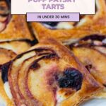 Pinterest image for Blueberry Peach Puff Pastry Tarts.