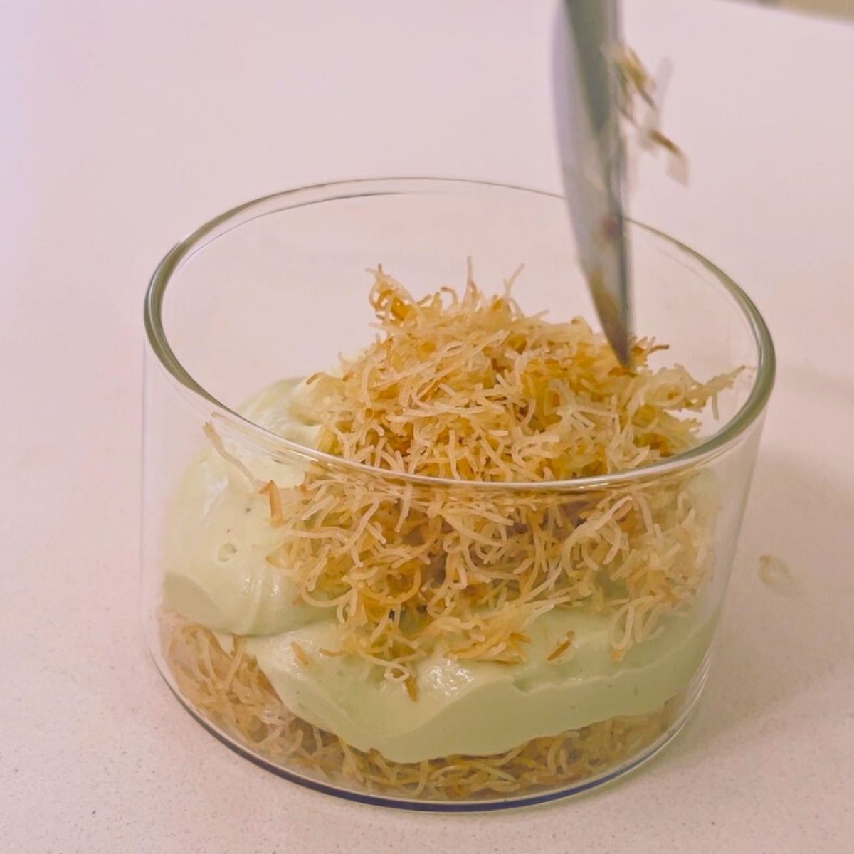Kataif trifle layering with kataif.