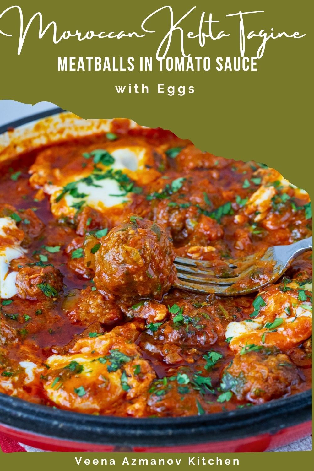 Pinterest image for Moroccan kefta tagine with eggs