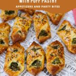Pinterest image for spinach and cheese puff pastry turnovers.