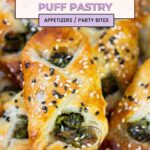 Pinterest image for spinach and cheese puff pastry turnovers.