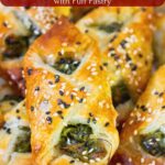 Pinterest image for spinach and cheese puff pastry turnovers.