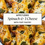 Pinterest image for spinach and cheese puff pastry turnovers.