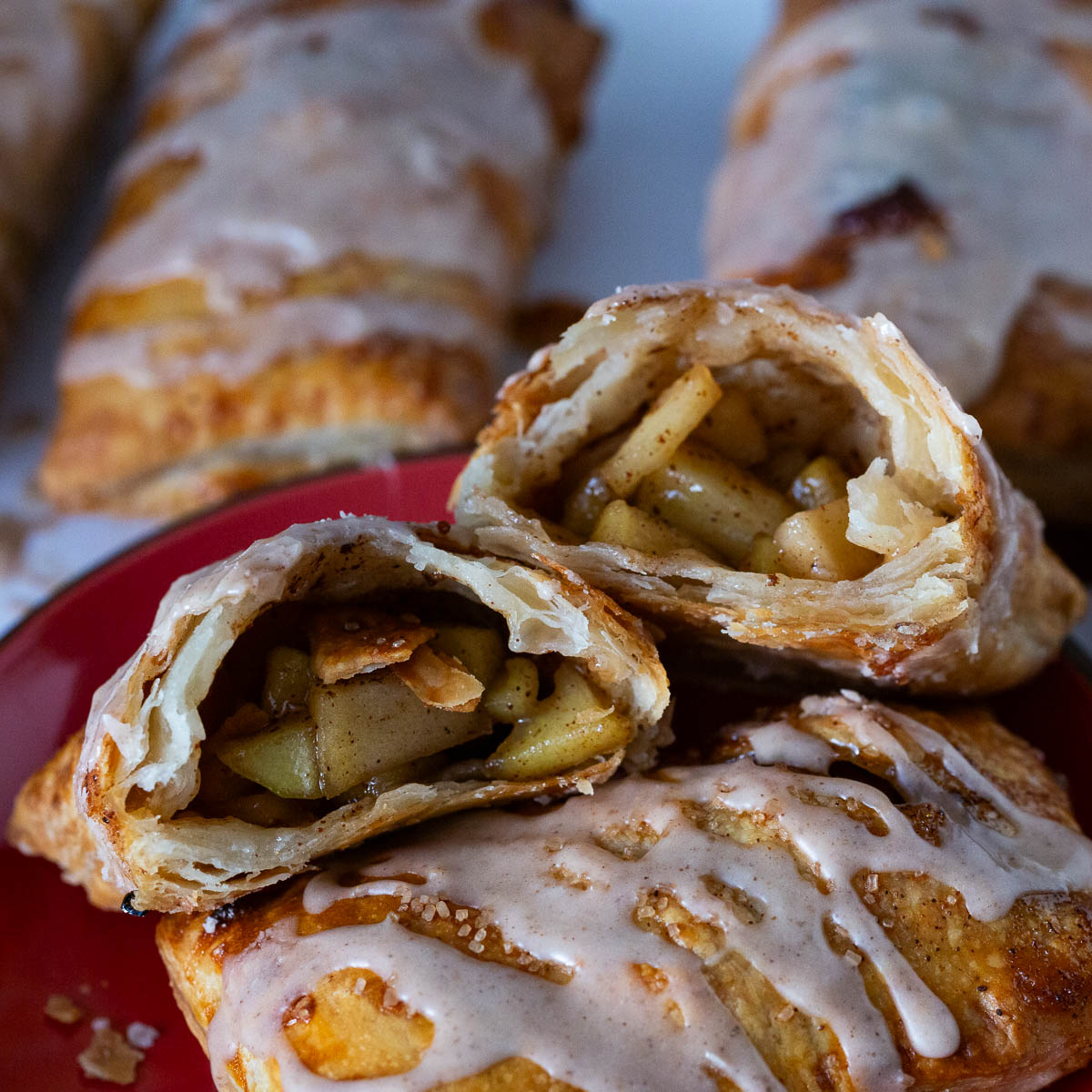 Showing the inside of the apple puff pastry turnovers.