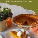 Pinterest image for pumpkin pie with maple syrup and homemade crust.