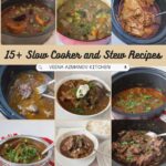 A collage of slow cooker and stew recipes featuring hearty, comforting meals cooked low and slow.