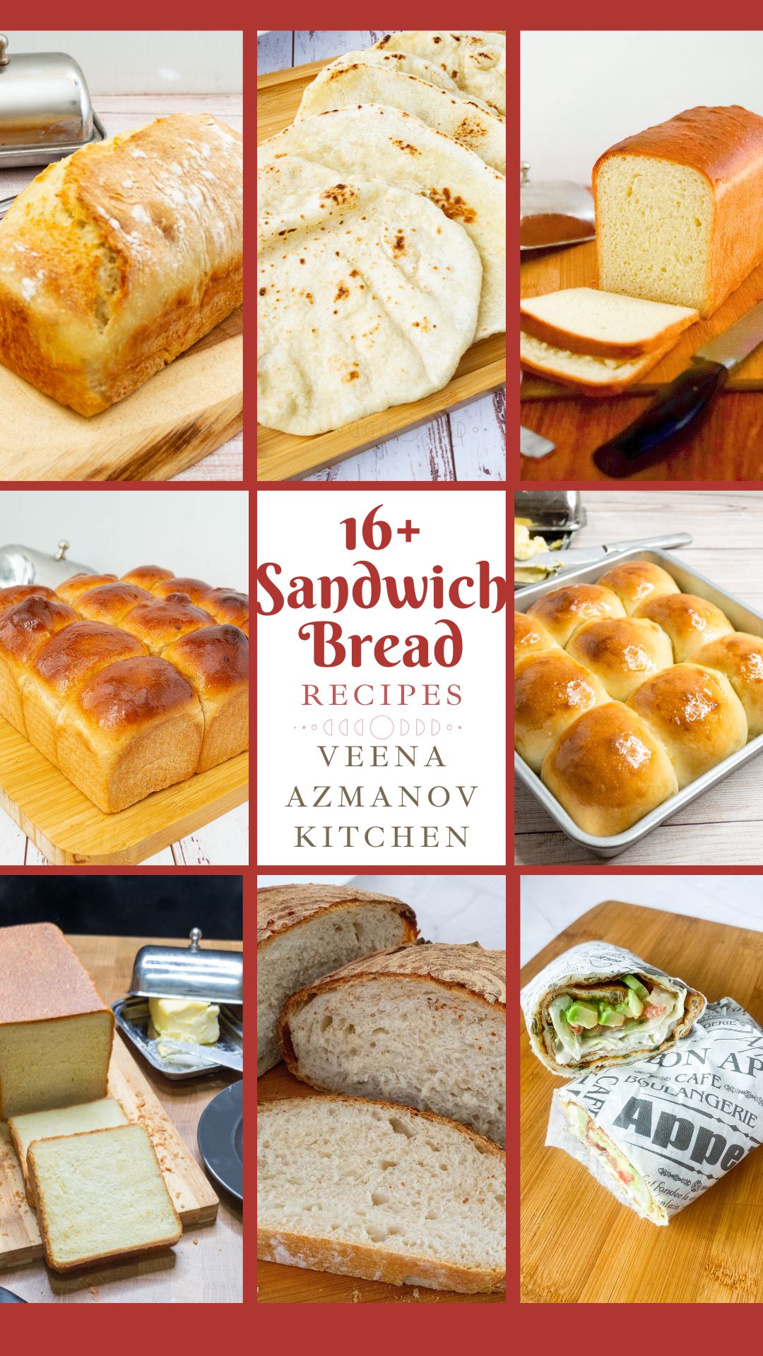 A collage of sandwich bread recipes that are soft, sturdy, and perfect for making the best sandwiches.