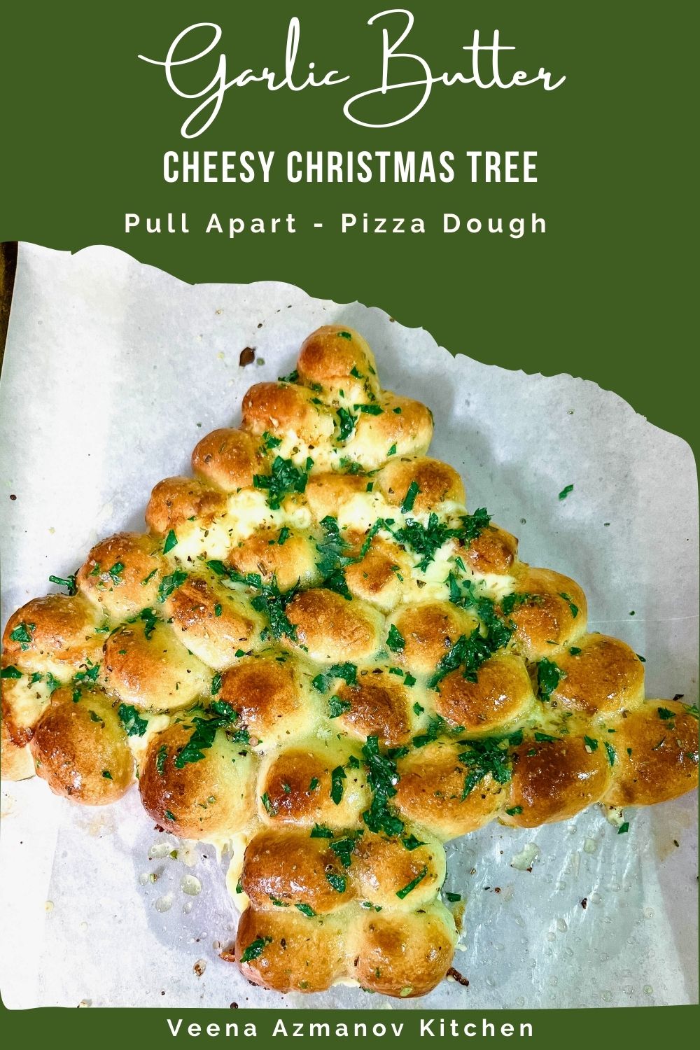 Pinterest image for Garlic butter flavor cheesy pull-apart Christmas Tree.