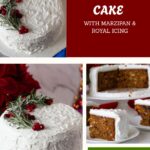 Pinterest image for Christmas cake with Marzipan and Royal Icing.