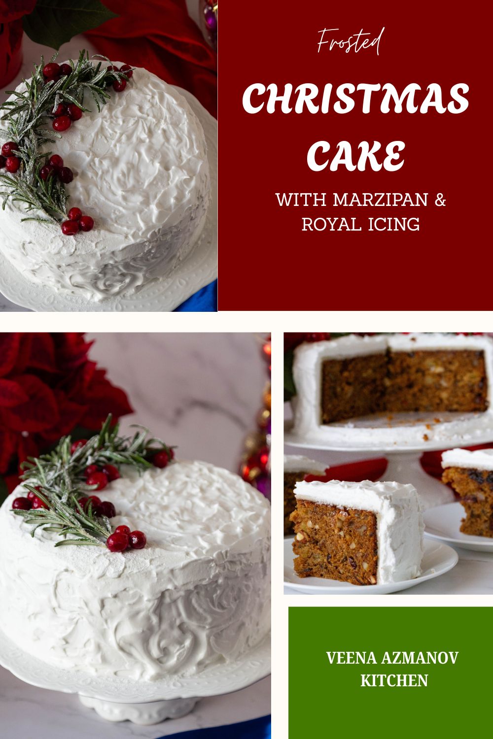 Pinterest image for Christmas cake with Marzipan and Royal Icing.